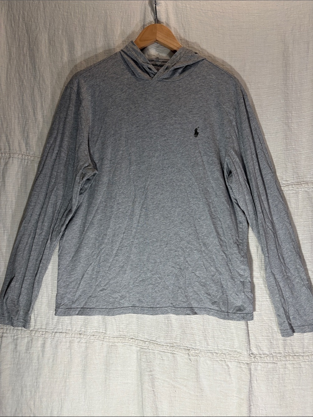 Polo by Ralph Lauren Heather Gray Hooded Long Sleeve Tee 100% Cotton